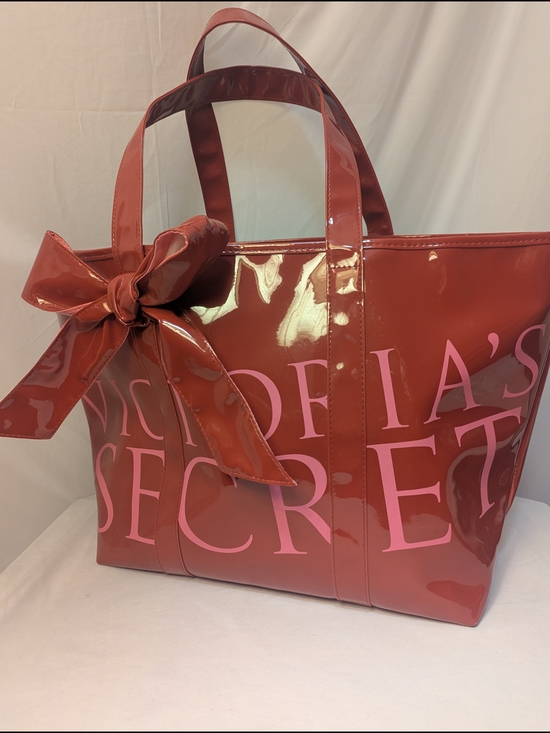 Victoria's Secret Handbags - Victoria's Secret Red Patent Tote with Pink Logo and Bow Accent